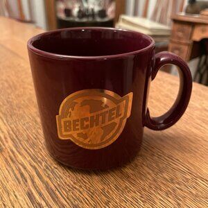 Vintage Bechtel Maroon and Gold Coffee Cup Mug by Tams and Made in England